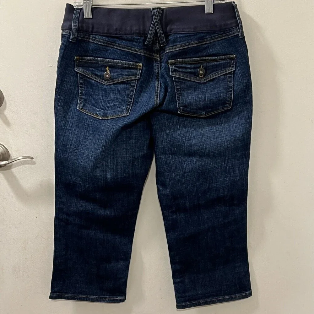 Old Navy Womens Maternity Blue Denim Capri Pants Stretch Low Rise Size Medium - Picture 5 of 11
